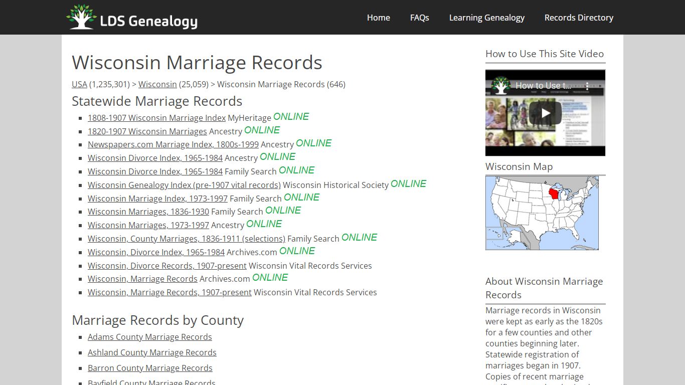 Wisconsin Marriage Records - LDS Genealogy